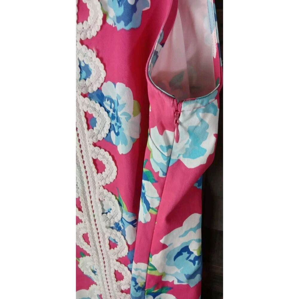 Mudpie Dress Size M Pink Floral White Lace Embroidered V Neck Side Zip - Picture 7 of 10